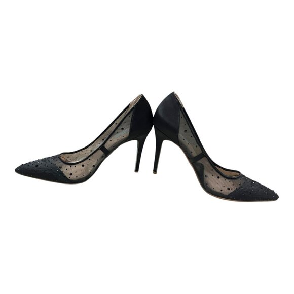 Betsey Johnson Black Rhinestone Mesh Pointy Toe Pumps - Picture 6 of 13